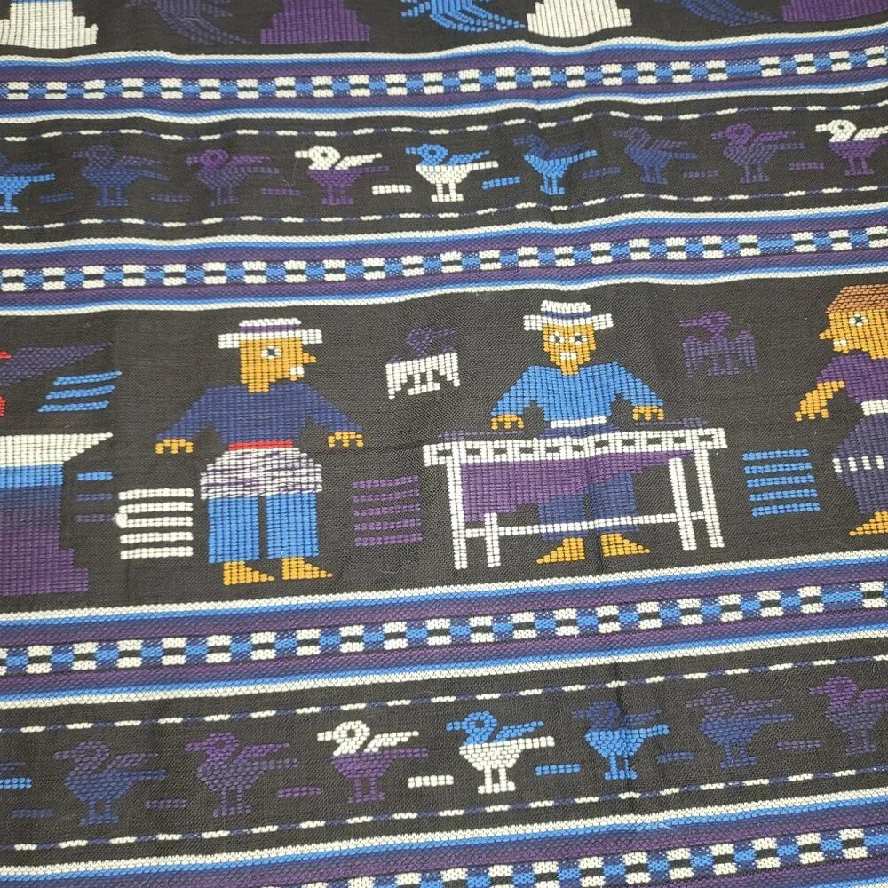 vintage 1980s Handwoven Textile Tapestry Colorful Patterns & Birds 35.5